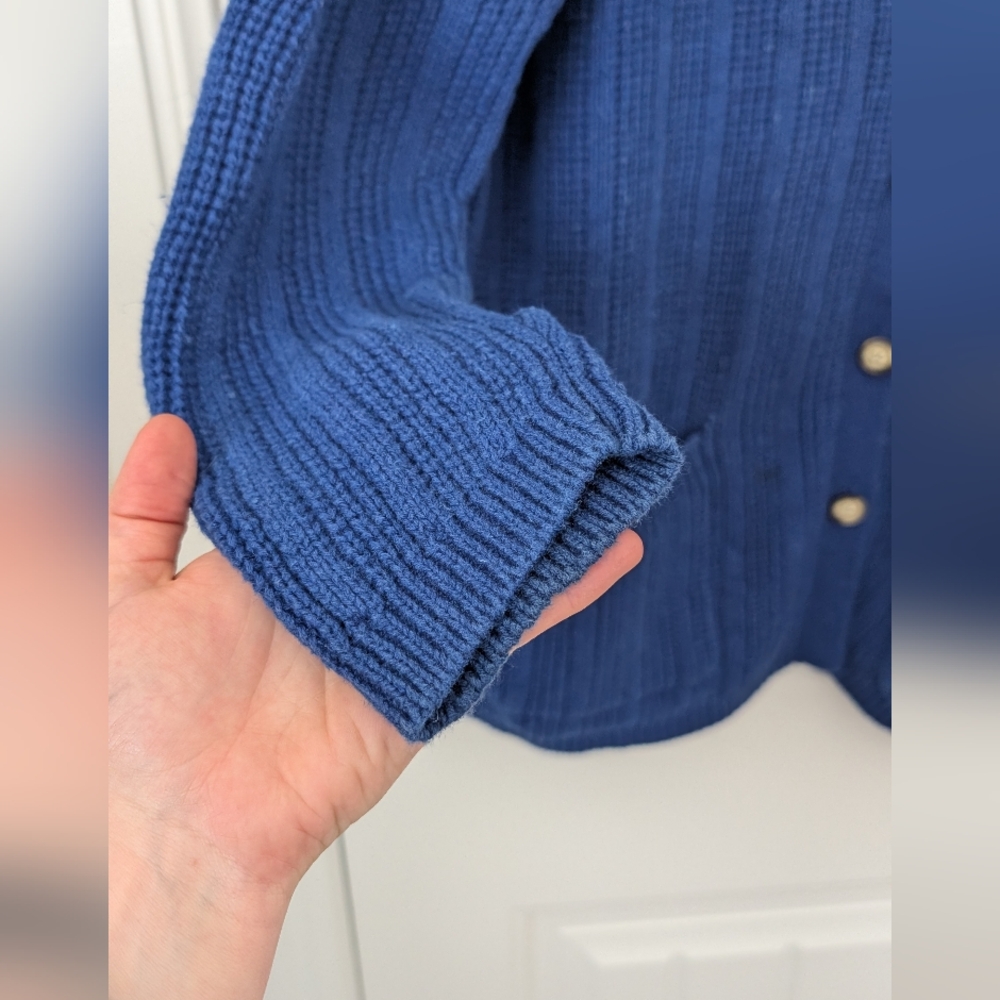 VTG Cobalt Blue Cotton Ramie Oversized Cardigan - Picture 6 of 11